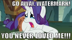 Size: 638x355 | Tagged: safe, edit, edited screencap, imported from derpibooru, screencap, rarity, a dog and pony show, crying, ei, female, image macro, meme, solo, text