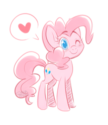 Size: 899x1046 | Tagged: safe, artist:saber-panda, imported from derpibooru, pinkie pie, earth pony, pony, colored pupils, cute, diapinkes, female, heart, looking at you, one eye closed, pictogram, simple background, sketch, smiling, solo, speech bubble, white background, wink