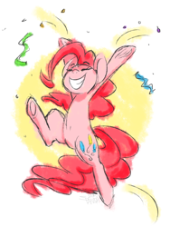 Size: 1000x1330 | Tagged: safe, artist:saber-panda, imported from derpibooru, pinkie pie, confetti, female, grin, happy, sketch, solo