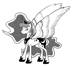 Size: 1280x1125 | Tagged: safe, artist:jykinturah, imported from derpibooru, princess luna, alicorn, pony, grayscale, monochrome, solo