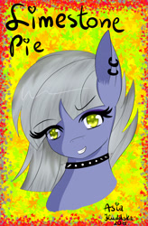 Size: 1836x2792 | Tagged: safe, artist:cannoncar, imported from derpibooru, limestone pie, hearthbreakers, bust, collar, colored pupils, ear piercing, female, piercing, solo