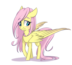 Size: 2300x2100 | Tagged: safe, artist:silbersternenlicht, imported from derpibooru, fluttershy, female, looking away, simple background, solo, spread wings, standing, white background