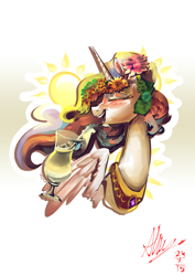 Size: 3721x5262 | Tagged: safe, artist:alumx, imported from derpibooru, princess celestia, drink, female, solo, sun