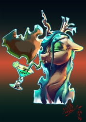 Size: 3721x5262 | Tagged: safe, artist:alumx, imported from derpibooru, queen chrysalis, changeling, changeling queen, drink, drinking, female, martini, solo