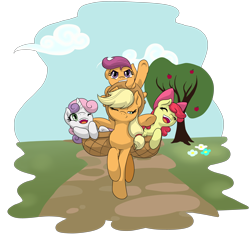 Size: 7000x7000 | Tagged: safe, artist:lunarisillunis, imported from derpibooru, apple bloom, applejack, scootaloo, sweetie belle, absurd resolution, cutie mark crusaders