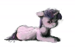 Size: 1403x870 | Tagged: safe, artist:sharpieboss, imported from derpibooru, twilight sparkle, female, floppy ears, prone, simple background, solo