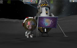 Size: 1300x816 | Tagged: safe, imported from derpibooru, twilight sparkle, pony, semi-anthro, 3d, astronaut, bipedal, cropped, equestrian flag, extend-o-matic series a1 deployable flag, female, kerbal space program, mod, moon, rocket, solo, space, spacesuit