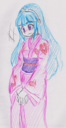 Size: 1176x2267 | Tagged: safe, artist:elgatosabio, imported from derpibooru, sonata dusk, equestria girls, female, kimono (clothing), solo, traditional art