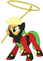 Size: 8031x11471 | Tagged: safe, artist:sugar-loop, imported from derpibooru, applejack, mistress marevelous, power ponies (episode), .ai available, .svg available, absurd resolution, adobe illustrator, box art, clothes, costume, female, lasso, mouth hold, power ponies, rope, simple background, solo, superhero, transparent background, vector