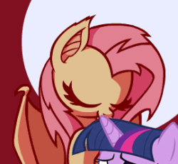 Size: 270x250 | Tagged: safe, artist:misterdavey, edit, imported from derpibooru, fluttershy, twilight sparkle, alicorn, bat pony, pony, bats!, :p, animated, cute, ear fluff, eyes closed, fangs, female, flutterbat, horn, horn licking, hornjob, lesbian, licking, mare, misterdavey is trying to murder us, race swap, shipping, shyabates, shyabetes, smiling, solo, tongue out, twishy, wat, wide eyes, worried
