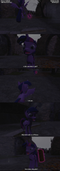 Size: 1360x3855 | Tagged: safe, artist:derek the metagamer, imported from derpibooru, twilight sparkle, alicorn, pony, 3d, book, castle of the royal pony sisters, dialogue, female, gmod, mare, mortal kombat x, ruins, self ponidox, twilight sparkle (alicorn)