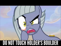 Size: 1024x768 | Tagged: safe, edit, edited screencap, imported from derpibooru, screencap, limestone pie, earth pony, pony, hearthbreakers, angry, female, holder's boulder, mare, meme, solo