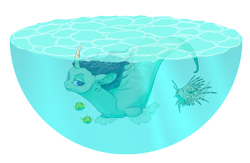 Size: 1000x650 | Tagged: safe, artist:bellmod, imported from derpibooru, oc, oc only, oc:belladonna bloom, fish, puffer fish, sea pony, curved horn, lionfish, seaponified, species swap, underwater