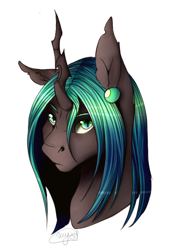 Size: 422x588 | Tagged: safe, artist:ri12ktn, imported from derpibooru, queen chrysalis, changeling, changeling queen, female, portrait, simple background, solo