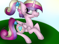 Size: 1024x768 | Tagged: safe, artist:0darky0, imported from derpibooru, princess cadance, female, prone, solo, teen princess cadance