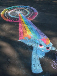 Size: 2448x3264 | Tagged: safe, artist:catw1ngs, imported from derpibooru, rainbow dash, chalk, chalk art, chalk drawing, irl, missing cutie mark, photo, solo, sonic rainboom, traditional art