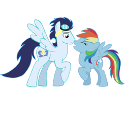 Size: 948x842 | Tagged: safe, artist:indigovation, imported from derpibooru, rainbow dash, soarin', pony, backwards cutie mark, boop, female, goggles, male, shipping, simple background, soarindash, straight, transparent background