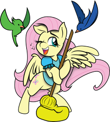 Size: 6098x6759 | Tagged: safe, artist:mickeymonster, artist:silentmatten, imported from derpibooru, fluttershy, bird, pegasus, pony, absurd resolution, animal, clothes, crossover, mop, simple background, transparent background, vector