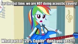 Size: 1280x720 | Tagged: safe, imported from derpibooru, rainbow dash, equestria girls, rainbow rocks, acoustic, female, image macro, meme, music, solo, text edit