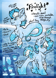 Size: 2820x3909 | Tagged: safe, artist:iroxykun, imported from derpibooru, oc, oc only, oc:firelight, ghost, pony, unicorn, bandage, cutie mark, horn, male, reference sheet, stallion