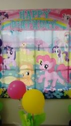 Size: 1836x3264 | Tagged: safe, imported from derpibooru, applejack, fluttershy, pinkie pie, rainbow dash, rarity, twilight sparkle, birthday, birthday of dana, irl, mane six, photo