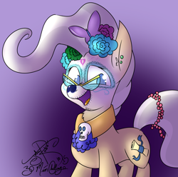 Size: 2000x1980 | Tagged: safe, artist:jorobro, imported from derpibooru, mayor mare, butterfly, 30 minute art challenge, collar, dia de los muertos, female, flower, halloween, makeup, skeleton, skull, solo