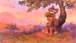 Size: 1920x1080 | Tagged: safe, artist:huussii, imported from derpibooru, apple bloom, big macintosh, earth pony, pony, brotherhooves social, apple tree, brother and sister, equestria's best big brother, female, male, scene interpretation, scenery, stallion, sweet apple acres, tree