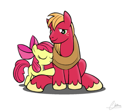 Size: 1204x1084 | Tagged: safe, artist:oinktweetstudios, imported from derpibooru, apple bloom, big macintosh, earth pony, pony, brotherhooves social, brother and sister, equestria's best big brother, female, hug, male, simple background, stallion, white background