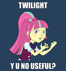 Size: 1307x1400 | Tagged: safe, artist:brainsucks, imported from derpibooru, sour sweet, equestria girls, friendship games, crystal prep academy, crystal prep shadowbolts, female, meme, simple background, solo, text, y u no