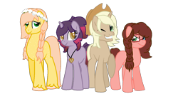 Size: 1162x613 | Tagged: safe, artist:thedoctorsgirl99, imported from derpibooru, oc, oc only, oc:bucky barns, oc:chimmi cherry chunga, oc:orchard blossom, oc:stella nova, offspring, parent:applejack, parent:big macintosh, parent:cheese sandwich, parent:fluttershy, parent:pinkie pie, parent:prince blueblood, parent:twilight sparkle, parent:unnamed oc, parents:bluejack, parents:canon x oc, parents:cheesepie, parents:fluttermac