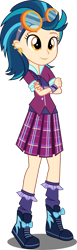 Size: 1631x5316 | Tagged: safe, artist:xebck, imported from derpibooru, indigo zap, equestria girls, friendship games, absurd resolution, bowtie, clothes, crystal prep academy, crystal prep shadowbolts, cute, ear piercing, female, goggles, piercing, school uniform, simple background, skirt, solo, transparent background, vector, zapabetes