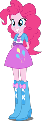 Size: 1858x5316 | Tagged: safe, artist:xebck, imported from derpibooru, pinkie pie, equestria girls, friendship games, absurd resolution, balloon, black background, boots, canterlot high, clothes, cute, diapinkes, female, hands behind back, high heel boots, jacket, rubber boots, shirt, shoes, simple background, skirt, smiling, solo, transparent background, vector, vest, wondercolts