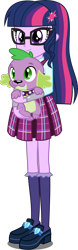 Size: 1651x5316 | Tagged: dead source, safe, artist:xebck, imported from derpibooru, sci-twi, spike, spike the regular dog, twilight sparkle, dog, equestria girls, friendship games, absurd resolution, adorkable, clothes, crystal prep academy, crystal prep academy uniform, crystal prep shadowbolts, cute, dork, duo, glasses, holding a dog, loose hair, pleated skirt, school uniform, simple background, skirt, spikabetes, transparent background, twiabetes, vector