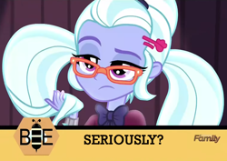 Size: 1008x715 | Tagged: safe, edit, edited screencap, imported from derpibooru, screencap, sugarcoat, acadeca, equestria girls, friendship games, discovery family logo, female, glasses, image macro, meme, solo