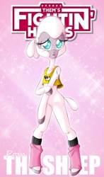 Size: 684x1167 | Tagged: safe, artist:taekwon-magic, artist:the-black-terror, imported from derpibooru, pom lamb, lamb, semi-anthro, sheep, them's fightin' herds, adorapom, community related, female, pom (tfh), pomabetes, solo