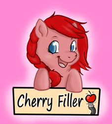 Size: 1000x1100 | Tagged: safe, artist:thetater, imported from derpibooru, oc, oc only, oc:cherryfiller, badge, con badge, solo