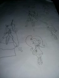 Size: 960x1280 | Tagged: artist needed, safe, imported from derpibooru, fluttershy, equestria girls, monochrome, traditional art