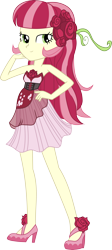 Size: 2879x6398 | Tagged: safe, artist:lunarina, imported from derpibooru, roseluck, equestria girls, life is a runway, rainbow rocks, absurd resolution, background human, clothes, dress, female, high heels, inkscape, long hair, simple background, solo, strapless, transparent background, vector