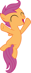 Size: 2587x6000 | Tagged: safe, artist:slb94, imported from derpibooru, scootaloo, pegasus, pony, brotherhooves social, blank flank, cute, cutealoo, excited, eyes closed, female, filly, foal, jumping, open mouth, open smile, simple background, smiling, solo, spread wings, transparent background, vector, wings