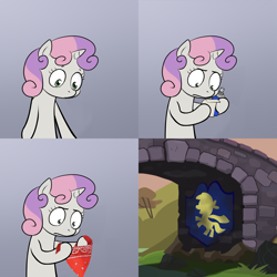 Size: 2000x2000 | Tagged: safe, imported from derpibooru, sweetie belle, bandana, exploitable meme, female, graffiti, meme, solo, spray can, sweetie's note meme, vandalism