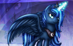 Size: 2000x1250 | Tagged: safe, artist:ikuvaito, imported from derpibooru, princess luna, double, female, looking at you, magic, solo, wallpaper