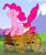 Size: 464x552 | Tagged: safe, imported from derpibooru, screencap, apple bloom, pinkie pie, earth pony, pony, too many pinkie pies, apple, cart, cropped, eyes closed, female, filly, food, mare, out of context, tree