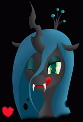 Size: 2914x4275 | Tagged: safe, artist:skitsniga, artist:skitsroom, imported from derpibooru, queen chrysalis, changeling, changeling queen, female, heart, licking, licking lips, smiling, solo, tongue out