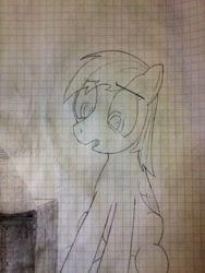 Size: 1536x2048 | Tagged: safe, artist:gentlecolt, imported from derpibooru, rainbow dash, chest, female, graph paper, monochrome, solo, traditional art