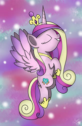 Size: 1974x3037 | Tagged: safe, artist:theartistsora, imported from derpibooru, princess cadance, alicorn, pony, abstract background, eyes closed, female, flying, grin, mare, solo