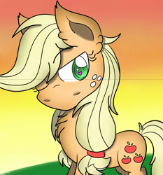 Size: 1024x1097 | Tagged: safe, artist:theartistsora, imported from derpibooru, applejack, chest fluff, female, heart eyes, love, solo, wingding eyes, wink