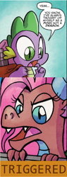 Size: 496x1307 | Tagged: safe, imported from derpibooru, mina, spike, dragon, spoiler:comic, spoiler:comicff14, meme, triggered