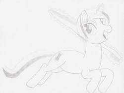 Size: 1500x1136 | Tagged: safe, artist:fimbulvinter, imported from derpibooru, minuette, pony, unicorn, female, monochrome, sketch, solo, toothbrush, traditional art