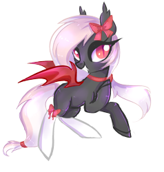 Size: 984x1032 | Tagged: safe, artist:misspinka, imported from derpibooru, oc, oc only, oc:giselle, bat pony, pony, bow, choker, clothes, commission, hair bow, socks, solo, stockings