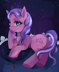 Size: 1500x1838 | Tagged: safe, artist:fyukue, imported from derpibooru, diamond tiara, pony, female, pillow, solo